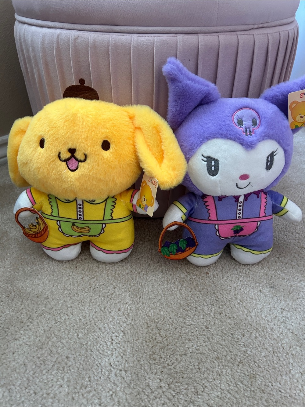 Sanrio  Kuromi and Pompompurin fruit basket plush